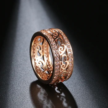 Kinel Nauja siunta 585 Rose Aukso Žiedas dviejų eilių Micro-vaško Apdaila Gamtos Cirkonis Žiedai Tuščiaviduriai Moterų Vestuves Fine Jewelry