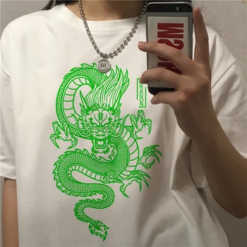 Kinijos drakonas t-shirt moterų ulzzang Harajuku T-shirt streetwear viršuje retro spausdinimo T-shirt vasaros naują atsitiktinis moteriški drabužiai