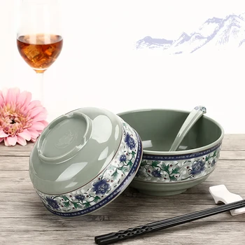 Kinų Stiliaus Klasikinės Mėlynos Ir žalios Virtuvės Ryžių Dubenėlį Didelis Ramen Sriuba Dubenyje Šaukštu, Mažų Arbatos Stalo su logo
