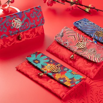 Kinų Stiliaus Lucky Pinigų Maišo Audinys Gėlių Raudoną Voką Kišenėje Naujųjų Metų Paketinių Kinijos Pavasario Festivalio Dovana Raudona Vokai