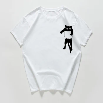 Kišenėje katė juokingi marškinėliai vyrams Vasaros streetwear hip-hop tshirts estetinės marškinėlius vyrams Medvilnės Ulzzang T-shirt mens drabužiai