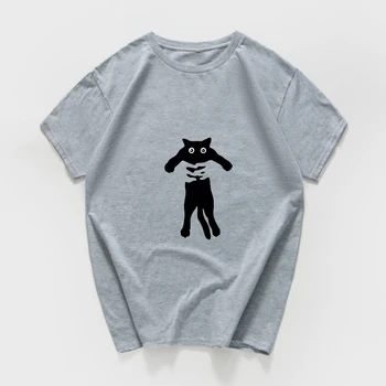 Kišenėje katė juokingi marškinėliai vyrams Vasaros streetwear hip-hop tshirts estetinės marškinėlius vyrams Medvilnės Ulzzang T-shirt mens drabužiai