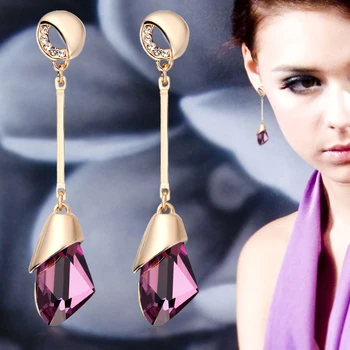 Klasikinis Elegantiškas Ilgas Auskarai Moterų Mados Geometrinis Crystal Aukso Spalvos Vandens Lašas Auskarai Brincos Bijoux Papuošalai