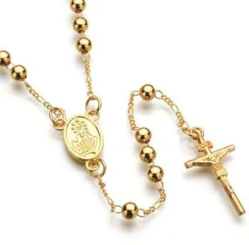 Klasikinis Religinių Stiliaus Rožinio Aukso Kryžius Pakabukas Karoliai Jėzus Karoliukai Kryžiaus Hip-Hop Karoliai
