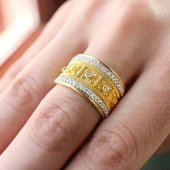 Klasikinių Senovinių Aukso Spalvos Vestuviniai Žiedai Moterims Bižuterijos Prabangus Baltas Cirkonis Piršto Sužadėtuvių Žiedas Vyrams