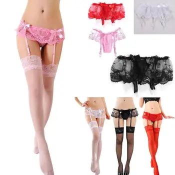 KLV 2020 Nauji Moteriški Sexy Nėrinių Kietas Plonas Seksualus Suspender G-String prisegamų kojinių Diržas, Kojinės Nustatyti apatinis Trikotažas Bowknot