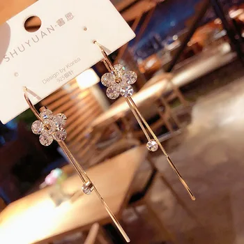 Korėjos Dongdaemun mados penkių žiedlapis gėlės kristalų kutas auskarai korėjos net raudona auskarai S925 adata auskarai moteris