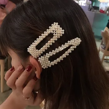 Korėjos Imituojamas Pearl Barrettes Zawalcowany Geometrinis Moterų Plaukų Įrašą Hairgrips Plaukų Aksesuarai Mergaitėms Papuošalų Mados Plaukų Segtukai