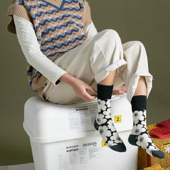Korėjos instagram elastinės medvilnės aguonų gėlės ponios kojinių krūva kojinių moterims kojinės