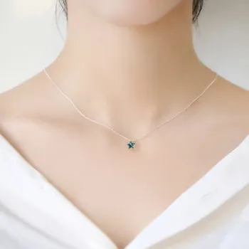 Korėjos Naujas Bijoux Sidabro Spalvos Blue Star Kristalų Choker Karoliai Moterų Mados Juvelyrikos Kolye Collares