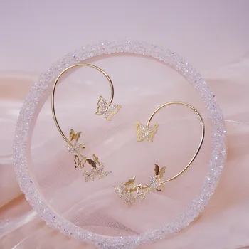 Korėjos naujo dizaino bižuterijos išskirtinį šviesos prabanga vario inkrustacijos cirkonis perdėti drugelis ausies kaulų įrašą moterų auskarai