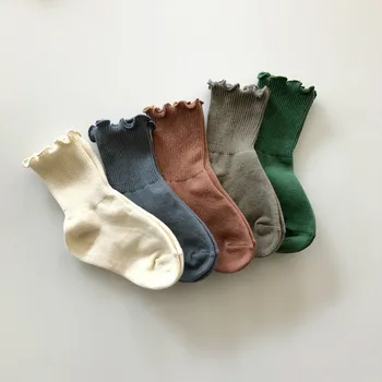 Korėjos versija grybelio vientisos spalvos dviguba adata kojinės mergaitėms, vaikams, pavasarį ir vasarą medvilnės prarasti kojinės kojinės naujagimiui