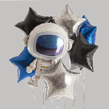 Kosmoso šalis Gimtadienio dekoracijas berniukai Astronautas raketų ballon Galaxy star mėnulis balionai, tortas topper žymeklį vaikams džiaugtis šalis