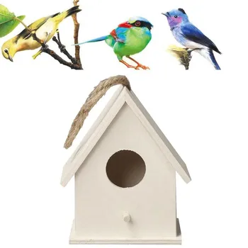 Kūrybinis Medinis Paukštis Namas Su pakabinimo Virvės Sodas, 5 Apdailos Paukščio Maži Karšto Lizdą 