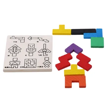 Kūrybos Medienos Tangram Smegenų-Kibinimas Įspūdį Ikimokyklinio amžiaus Vaikai, Vaikų Žaislas 3D Mediniai Tetris Žaidimas Švietimo Žaislas, Dėlionės, Žaislai
