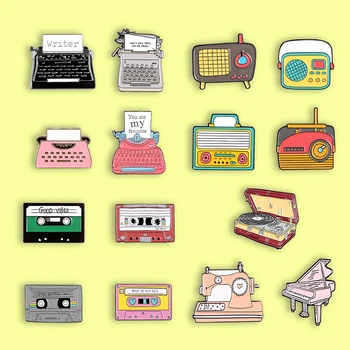 Kūrybos retro vintage mašinėle diktofonas emalio pin kasetinį ženklelis sagė džinsinio marškinėliai, kuprinės, papuošalai, dovana draugams