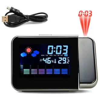 Laiko Projekcija Skaitmeninis Laikrodis LED Ekranas Atidėti Sieninis Laikrodis su Oro Stoties Termometras Data Ekranas, USB Kroviklis Karšto