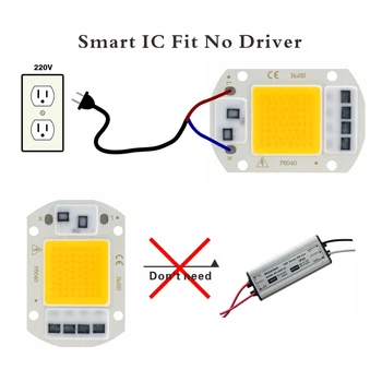 LED, COB (Chip 10W 20W 30W 50W 220V Smart IC nereikia Vairuotojo 3W 5W 9W 7W LED Lemputė Lempos Potvynių Šviesos Prožektorius 