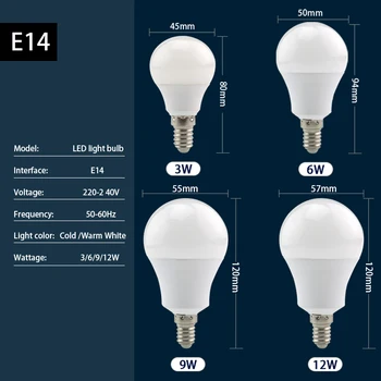 LED E27 LED lempa E14 LED lemputės AC 220V 230V 240V Reali Galia 20W 18W 15W 12W 9W 6W 3W Lampada LED Prožektoriai, Stalo lempa Lempos lemputė