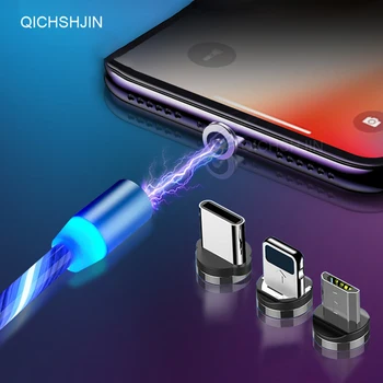 LED Magnetinio USB Kabelio Spalva Streamer Švyti Laidą Įkrovimo apšvietimas iphone 8pin Tipas C, Micro USB Žėrintis Šviesos Kabelis 1M