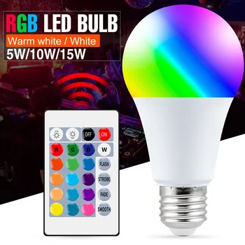 LED RGB Lemputė RGBW Lampara E27 IR Nuotolinis Valdymas 
