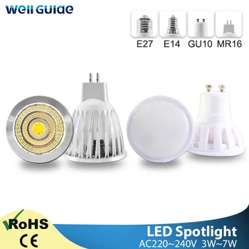 LED Spot Lempos Lemputė GU10 MR16 E27 E14 LED Prožektorius AC 220V 3W 5W 6W 7W Lampada aliuminio COB SMD led lemputės Energijos Taupymo