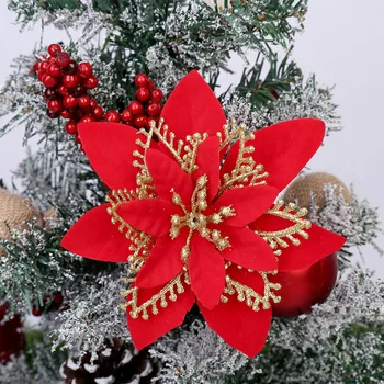 Leeiu 6pcs 16cm Kalėdų Gėlės Namuose Linksmų Kalėdų Medžio Apdaila Blizgučiai Dirbtinių Gėlių Galvos, Vestuvės, Kalėdos Prekes