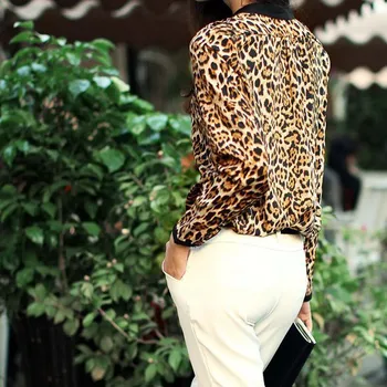 Leopardas Spausdinti Moterų Palaidinė ilgomis Rankovėmis Šifono Audinio Palaidinė su V-kaklo, Ponia, Biuro Marškinėliai Tunika Atsitiktinis Palaidų Viršūnes Plius Dydis Blusasp5