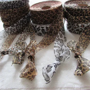 Leopardas spausdinti Satino Krašto Vien Organza ribbon10yard plotis 25mm-40mm bowknot technologija