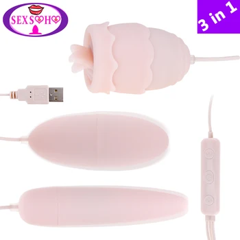 Liežuvio Vibratorius 10 Režimai USB 3in1 Vibruojantis Kiaušinis G-spot Masažas Žodžiu Lyžis Klitorio Stimuliatorius Erotika Suaugusiųjų Sekso Žaislai Moterims