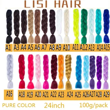 LISIHAIR 24 Colių Kasytės Plaukų priauginimas Jambo Pynės, Sintetinių Plaukų Stilių 100g/Pc Vaiskiai Šviesūs Rausvos spalvos, Žalia Paramos Didmeninės