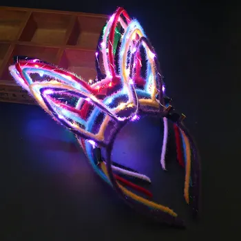 Liuminescencija Šukuosena Kačių Ausų Triušis Undulata Plaukų Juosta su LED Blykste Žaislai