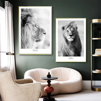 Liūtas Plakatai ir Spausdinimo Black ir White Lion Afrikos Sienos Meno Laukinių Gyvūnų Tapybos Drobės Modernios Sienos Nuotrauka už Kambarį