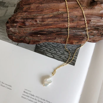 LouLeur 925 sterlingas sidabro Baroko perlas pakabučiai, karoliai paprastos konstrukcijos laukinių elegantiškas žavesio perlų vėrinį moterų papuošalai