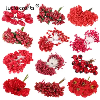 Lusija Amatų Sumaišyti Raudonųjų Dirbtinių Gėlių Vyšnių Stamen Uogos Pluoštas 