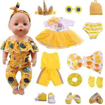 Lėlės Drabužių Geltona Serija maudymosi kostiumėlį, Tinka 18 Colių Amerikos Ir 43 Cm Reborn Baby Doll, Priedai, rusijos OG Mergina Lėlės 