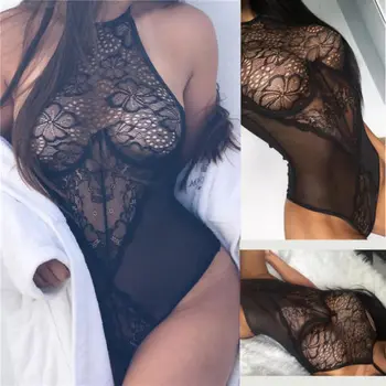 Mada Karšto Pardavimo Moterų Sexy Lingeries Ruožas Bodysuits Nėrinių Apatiniai Juodos Spalvos Babydoll Sleepwear
