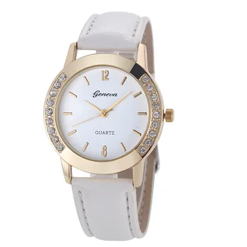 Mados 2020 m. Ženevos Mados Moterų Diamond Analoginis Odos Kvarco Riešo Žiūrėti moterų laikrodžiai, prabangūs Krištolo, Nerūdijančio Plieno #15