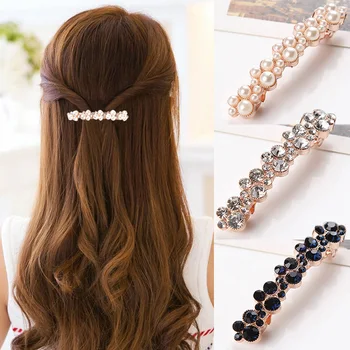 Mados 5 Spalvų Korėjos Crystal Pearl Plaukų Clips Elegantiškas Moteris, Barrettes Plaukų Segtukai Hairgrips Apdangalai, Plaukų Aksesuarai