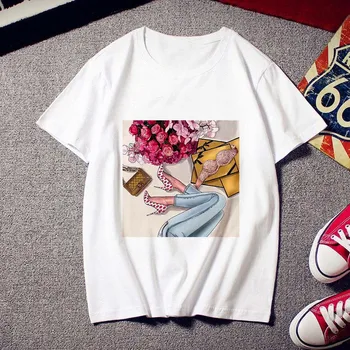 Mados Aukšti kulniukai spausdinti Moterų marškinėliai Tees Viršūnes drabužių Naujas Vasaros t-shirt Harajuku asmenybės Plonas skirsnio marškinėlius moteris