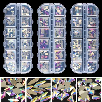 Mados Crystal AB/Rainbow Nail Art Mix Formos Išgalvotas Formos Langelyje Spalvinga Stiklas Akmenys 3D Nagų Dailė Papuošalai Nemokamai Shippin