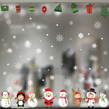 Mados Kalėdų Langą Elektrostatinės Apdailos Mielas Santa Claus Siena Lipdukas Sniego Snaigė Naujųjų Metų Meno Namų Dekoro