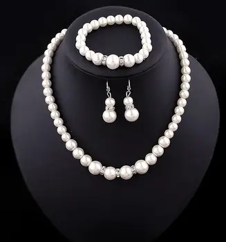 Mados Klasikinis Perlų Imitacija Sidabro Padengtą Aišku Kristalų Top Elegantiškas Šalis Dovana Mados Kostiumų Perlų Papuošalų Rinkiniai N85
