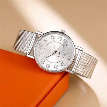 Mados Moterų Laikrodžiai Ponios Žiūrėti Silver Širdies Dial Silikono Tinklelio Diržo Riešo Žiūrėti Reloj Mujer Montre Femme Moterų Žiūrėti Dovana