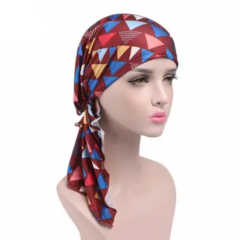 Mados Moterų Spausdinti Flower Skara Galvos Turbaną Wrap Kepurės Hijab Skarelė Musulmonų Skrybėlę Turbaną Chemo Beanie Skrybėlių Skarelės Ilgą Uodegą Naujas