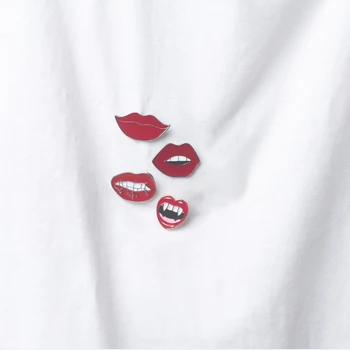 Mados Sexy Raudona Lūpų Emalio Pin Sagės Moterų Animacinių Filmų Lūpų Sagė Emblemos Džinsinio Priedai Atvartas Smeigtukai Mergina Vyrų Papuošalai