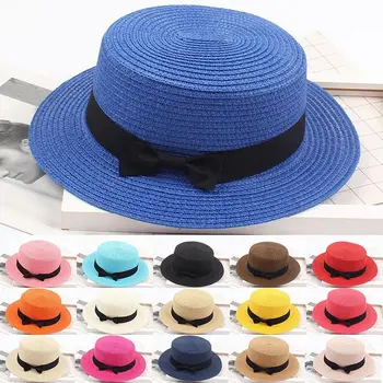 Mados Šiaudų Skrybėlę Moterų Vasaros Beach Sun Plačios Skrybėlės Kraštų Ponios Kietas Top Hat Skydelis Paplūdimio Kelionės Lauko Kepurės Kepurės