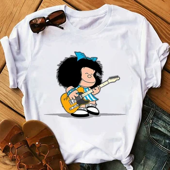 Mafalda T-shirt Moterims, Vasaros harajuku laiškas spausdinti Trumpas Rankovės mados Kūrybiškumą Atsitiktinis Mergina Viršūnes Trišakis 90-ųjų animacinių filmų marškinėlius Femme