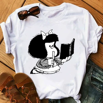 Mafalda T-shirt Moterims, Vasaros harajuku laiškas spausdinti Trumpas Rankovės mados Kūrybiškumą Atsitiktinis Mergina Viršūnes Trišakis 90-ųjų animacinių filmų marškinėlius Femme