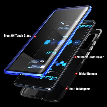 Magnetinio Absorbcijos Metalo Apversti Telefoną Atveju Huawei 30 P30Pro P30Lite Padengti Dvipusis Grūdintas Stiklas HuaweiP30 Pro Lite Krepšys